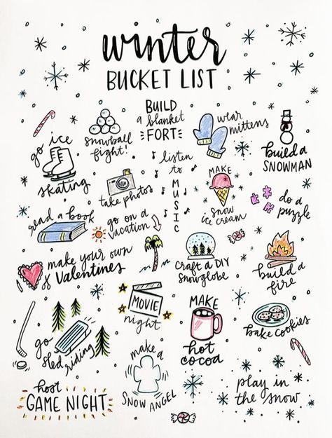 Color your own FREE Printable Winter Bucket List to plan and celebrate all of your winter ideas and activities! Hand drawn by Pineapple Paper Co. #winter #bucketlist #printable #printablelist #winterideas #winteractivities #coloringpage #freeprintable #bucketlistideas #winterbucketlist #winterfun Winter Bucket List Journal, Slow Winter Aesthetic, Winter Bucket List Deutsch, Xmas List Ideas 2023, Winter Bucket List Aesthetic, Aesthetic Christmas List Ideas On Paper, Winter Things To Do, Winter Board Ideas, Winter Ideas Activities