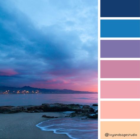 Ocean Sunrise Color Palette, Twilight Sky Color Palette, Ocean Palette Colour Schemes, Sea Color Palette Ocean, Sky Pallete Color, Peach And Blue Color Palette, Underwater Color Palette, Palette Blu, Under The Sea Color Palette