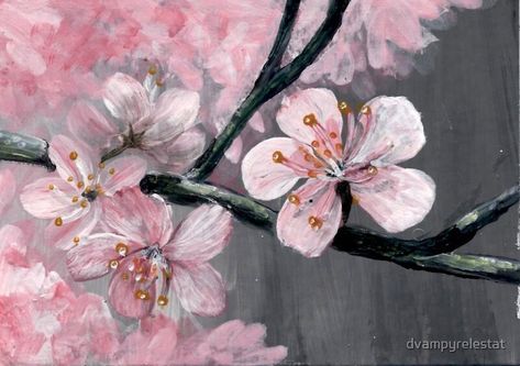 "Yama Sakura - Mountain Cherry Blossom" by dvampyrelestat | Redbubble Cherry Blossom Painting Acrylic, Sakura Painting, Silk Painting Techniques, Cherry Blossom Wall Art, Cherry Blossom Painting, Japan Painting, Easy Acrylic Painting, Acrylic Painting Ideas, Cherry Blossom Art