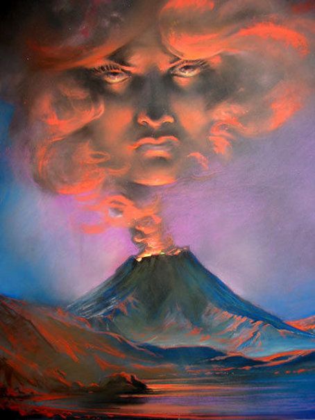 Angry Nature by Henry Klive /Volcano Goddess Pele Henry Clive, Anger Art, Rolf Armstrong, Vintage Illustration Art, Alex Colville, Nature Artists, Andrew Wyeth, Jazz Age, Surreal Art