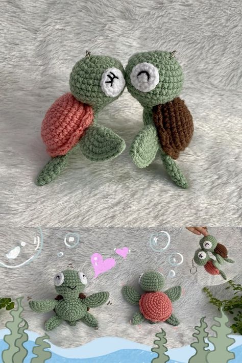 CROCHET TURTLE : How to Crochet Turtle - IN LOVE 🐢💕🐢 | Crochet Turtle Keychain for Beginners #crochetturtle #crochetkeychain #amigurumicrochet Materials 🥰 : 1. Cotton Yarn 4ply size 2 mm. 2. Crochet Hook No.5 size 3 mm. 3. Polyester fiber 4. Magnet Tiny 5. Scissors 6. Needle Finished size: Height 11 cm. Width 12 cm. ---------- Crochet Turtle Keychain, Crochet Turtle Pattern, Diy Magnets, Turtle Keychain, Pola Amigurumi, Crochet Turtle, Turtle Pattern, Crochet Amigurumi Free, Crochet Cross