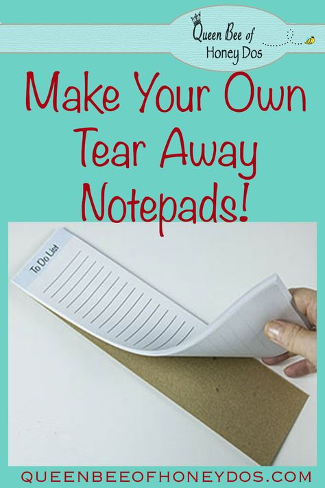 It is so easy to make your own tear away custom notepads! #DIY #printables How To Make Notepads Diy, Custom Envelopes How To Make, Making A Notepad, Journal Diy How To Make Your Own, Stationary Ideas Diy, How To Make Notes In Books, Notebook Craft Ideas, Diy Tear Away Notepad, How To Make A Notepad