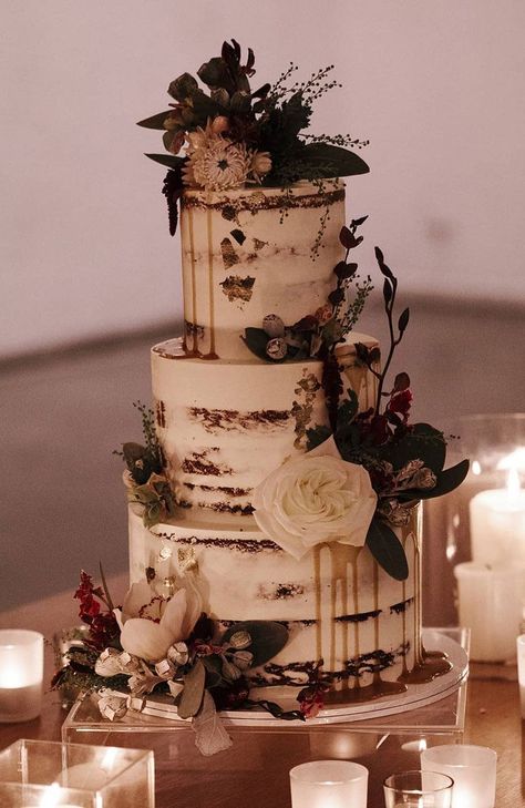 100 Pretty Wedding Cakes To Inspire You - rustic wedding cake ideas #weddingcake #cake #rusticweddingcake #weddingcakes #nakedweddingcake Dark Rustic Wedding Cake, Raw Wedding Cake, Wedding Cakes Gothic, Wedding Cakes Forest Theme, Untraditional Wedding Cakes, Wedding Cake Whimsical, Dark Romantic Wedding Cake, Dark Academia Wedding Cake, Witchy Wedding Cake