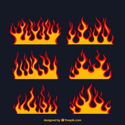 Assortment of flat flames with different designs Vector | Free Download Painting Flames Fire, Grunge Designs Art, Fire Painting Ideas, How To Paint Flames, Fire Aesthetic Drawing, Custom Clothes Ideas, Drawing On Clothes, Flames Painting, Paint Flames