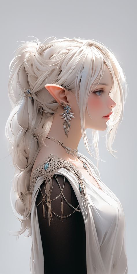 Cute blonde elf girl - Ai #Artwork - Created with #Midjourney #Ai Elf Princess Warrior, Blond Elf Woman, Elf Oc Girl, Silver Haired Elf, White Hair Elf Female Art, Snow Elf Art, Dnd High Elf Female, White Haired Elf Female, High Elf Art