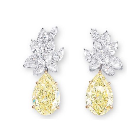 Jewellery Creative, Yellow Diamond Earrings, Yellow Diamond Earring, Diamond Chandelier Earrings, Tiaras Jewellery, Everyday Jewellery, Diamond Cluster Earrings, Bridal Diamond Jewellery, Crystal Jewelry Sets