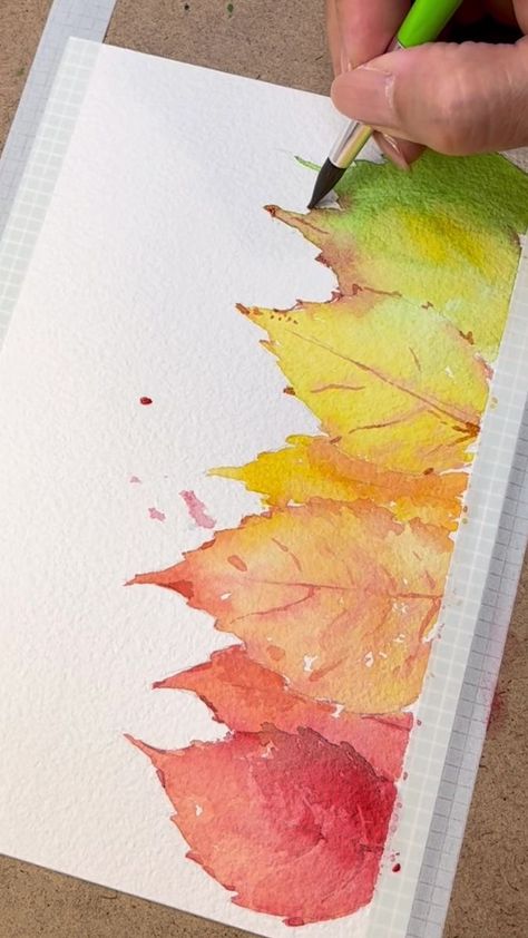 Watercolor Fall Leaves #watercolor #maple leaves | Autumn colors are beautiful | By LINDAartdiary | Facebook Craft With Autumn Leaves, Watercolor Maple Leaves, Fall Leaf Watercolor Painting, Watercolour Fall Leaves, Watercolor Autumn Painting, Fall Foliage Watercolor, Fall Watercolors Easy, Painting Art Projects Watercolor, Fall Leaves Watercolor Paintings