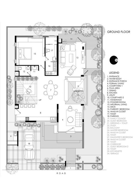 The Bungalow Has Striking Inclined Wall Which Adds Dynamism | Crest Architects - The Architects Diary Architect Plans House, Villa Layout Plan Design, Mos Architects, Casa Open Space, Bungalow Plan, Contemporary Elevation, House Elevations, Villa Design Architecture Plan, Modern Contemporary House Plans