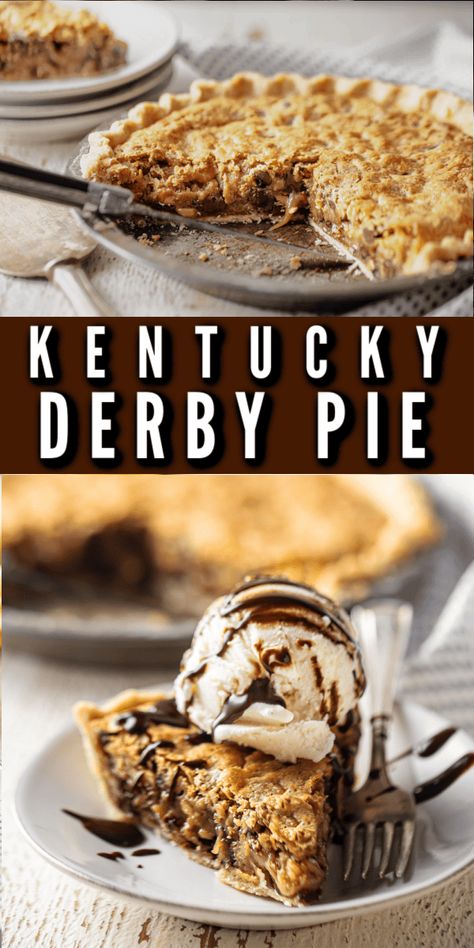 Kentucky Derby Pie Recipe: This was easy to make and boy was it a treat! So ooey-gooey, with tons of tender nuts and rich chocolate chips. Kentucky Derby Pie Recipe, Derby Pie Recipe, Chocolate Chip Pecan Pie, Salted Caramel Chocolate Tart, Kentucky Derby Pie, Chocolate Chip Pie, Derby Pie, Homemade Pie Crust Recipe, Recipes Appetizers And Snacks