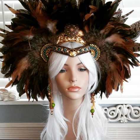 Aztec Headpiece, Showgirl Headpiece, Aztec Queen, Aztec Headdress, Halloween Ball, Edc Outfits, Feather Headdress, Costume Diy, Halloween 2023