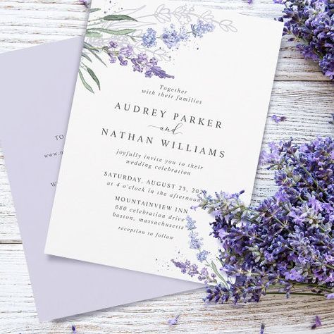 Details Wedding Invitation, Lavender Floral Wedding, Lavender Wedding Theme, Wedding Invitation Watercolor, Lavender Wedding Invitations, Popular Wedding Invitations, Sage Wedding, Purple Wedding Invitations, Wedding Invitations Romantic