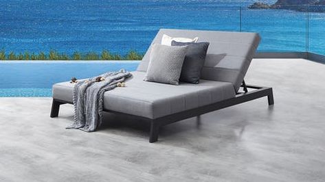 Noosa Black Outdoor Fabric Double Sun Lounge - Lavita Furniture Outdoor Day Beds, Wicker Daybed, Space Australia, Day Beds, Luxury Outdoor Furniture, Outdoor Beds, Sun Lounge, Outdoor Daybed, Outdoor Side Table