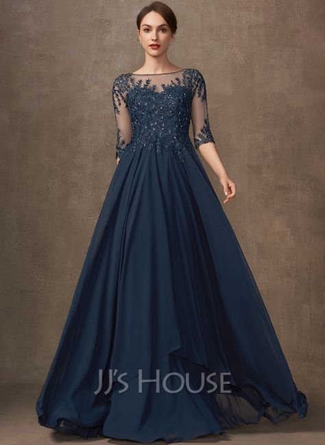 A-Line Scoop Neck Floor-Length Chiffon Lace Evening Dress With Beading Sequins (017264771) - JJ's House Bride Dress Lace, Chiffon Lace Dress, Mother Of The Bride Dresses Long, Mother Of Groom Dresses, Chiffon Evening Dresses, Dresses Chiffon, فستان سهرة, Mothers Dresses, Lace Evening Dresses