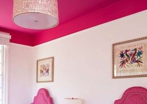 Blush Pink Ceiling, Hot Pink Ceiling, Painted Ceiling Kids Room, Painted Ceilings Bedrooms, Coloured Ceiling Bedroom, Painting Bedroom Ceiling, Pink Ceiling Bedroom, Colored Ceiling Bedroom, Painted Bedroom Ceiling