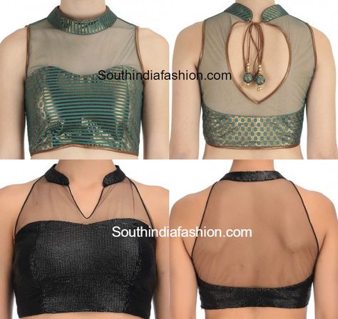 High Neck Net Blouse Designs Net Collar Blouse Designs, Net Neck Designs For Kurtis, Blouse Designs Collar Neck, Blouse With Net Back, Net Blouse Designs, Saree Jacket Designs, Netted Blouse Designs, Blouse Designs High Neck, Cotton Saree Blouse Designs