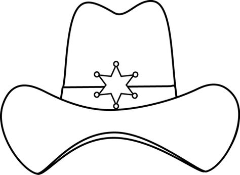 sheriff printable | Black and White Sheriff Cowboy Hat Clip Art Image - black and white ... Hat Coloring Page, Wild West Crafts, Sheriff Cowboy, Cowboy Hat Crafts, Cowboy Quilt, Cowboy Crafts, Wild West Theme, Western Crafts, Cowboy Birthday Party