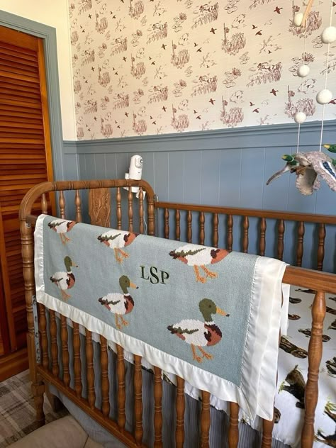 Baby Boy Inspiration, Baby Boy Nursery Vintage Duck, Girl Duck Nursery, Vintage Outdoor Nursery, Cottagecore Boy Nursery, Mallard Duck Nursery Baby Boy, Baby Boy Duck Hunting Nursery, Old Money Nursery Aesthetic, Baby Boy Vintage Nursery