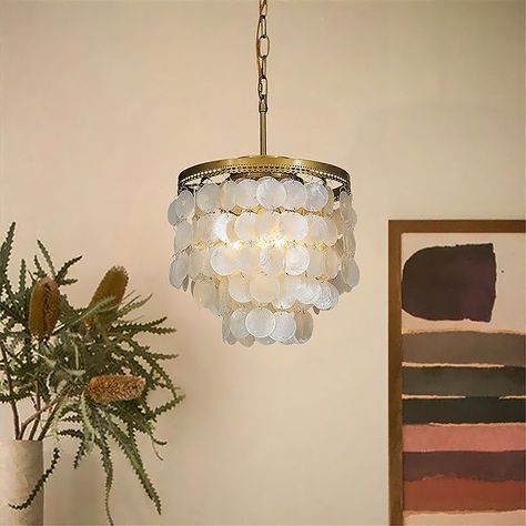 Seashell Chandelier, Capiz Shell Chandelier, Waterfall Chandelier, Shell Chandelier, Tiered Chandelier, Lighting Bedroom, Farmhouse Pendant Lighting, Golden Lighting, Capiz Shell