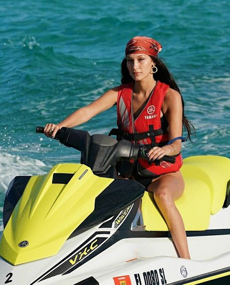 Jetski Pictures, Jet Ski Aesthetic, Jet Ski Pictures, Ski Pics, Ski Aesthetic, Luggage Racks, Gravel Bikes, Summer Picture Poses, Hadid Sisters