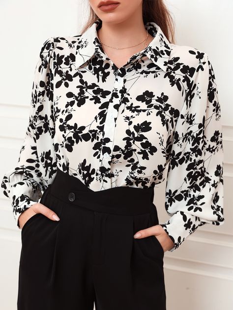 Floral Shirt Outfit, Black Floral Shirt, Ladies Chiffon Shirts, Floral Shirt Women, Fancy Shirt, Chiffon Shirt Blouse, Women Floral Blouse, Chiffon Floral, Floral Print Shirt