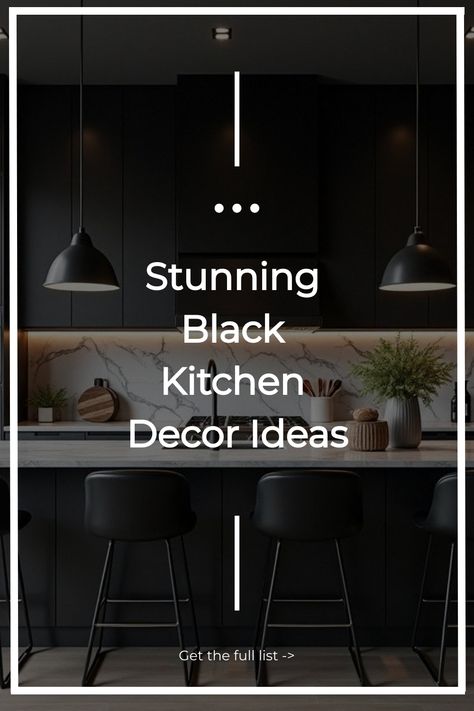 Stunning Black Kitchen Decor Ideas Brown And Black Cabinets Kitchen, Small Kitchens With Black Cabinets, Black Kitchen Cabinets Backsplash Ideas, White Cabinets Dark Walls, Countertops For Dark Cabinets, Dark Minimalist Kitchen, Black Kitchen Cabinets Black Countertops, Kitchen Black Walls, Black Kitchen Cabinets Small Kitchen