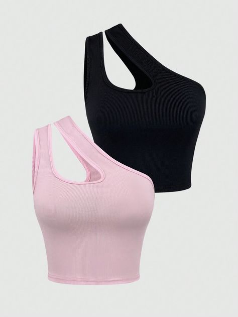 Multicolor Casual Collar Sleeveless Rib knit Plain  Embellished High Stretch  Women Clothing Pink Ladies Outfit, Blusas Crop Top, Crop Top Aesthetic, Stylish Hoodies, Fancy Tops, Crop Top Casual, Shein Outfits, Pretty Shirts, Cute Preppy Outfits