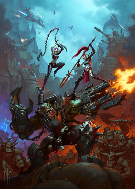 ArtStation - Dark Eldar Wyches vs Ork Nob, Viktor Mukhin Orcs Warhammer, Ork Nobz, Warhammer 40k Eldar, Warhammer 40k Dark Eldar, Aeldari 40k, Ork 40k, Warhammer Orks, Eldar 40k, 40k Eldar