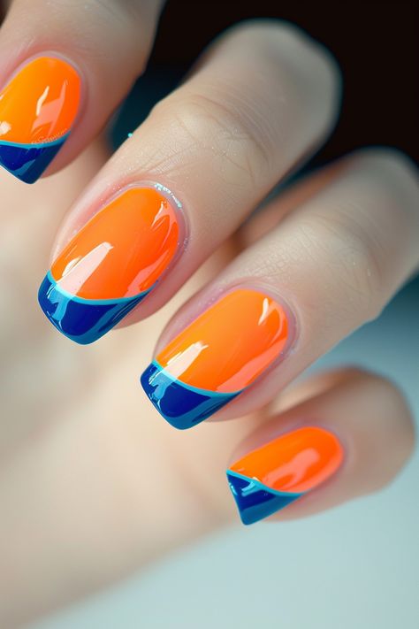 orange-and-blue-nails Royal Blue And Orange Nails, Orange And Blue Nails Design, Blue And Orange Nails Designs, Orange Blue Nails, Blue Orange Nails, Orange And Blue Nails, Orange Nail Designs, 2024 Nails, Elegant Nail