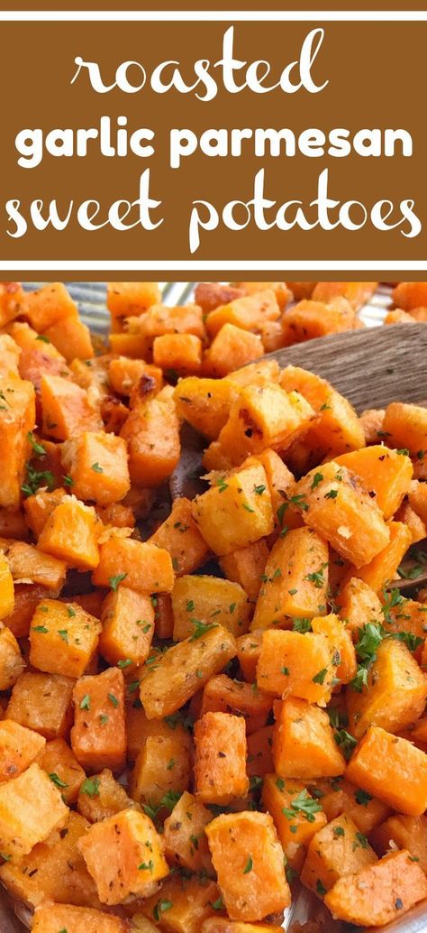 Garlic Parmesan Sweet Potatoes, Potato Recipes Roasted, Parmesan Sweet Potatoes, Sweet Potato Side Dish Recipes, Recipes Sweet Potato, Veggie Noodle, Sweet Potato Side Dish, Sweet Potato Recipes Roasted, Sweet Potato Sides