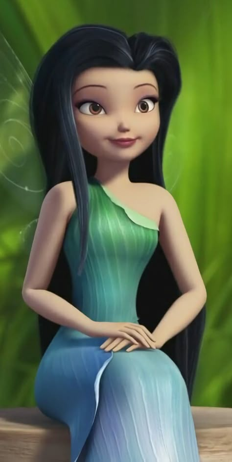 Silvermist Pixie Hollow, Silvermist Aesthetic Icon, Tinkerbell Wallpaper Aesthetic, Silvermist Wallpaper, Black Hair Cartoon Characters, Tinkerbell Vidia, Silvermist Aesthetic, Vidia Tinkerbell, Tinker Bell Characters