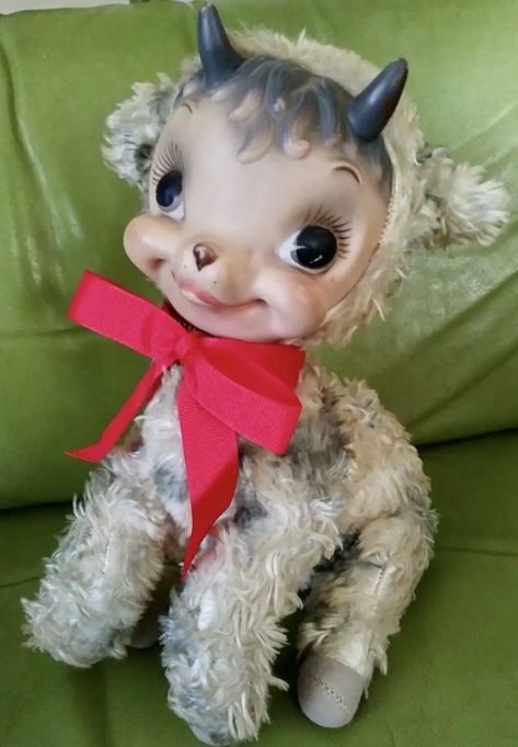 Vintage Rubber Face Goat Rubber Face Plush, Kitsch Toys, Rubber Face Doll, Rushton Dolls, Vintage Plushies, Rushton Toys, Vintage Plush Toys, Vintage Stuffed Animals, Weird Toys