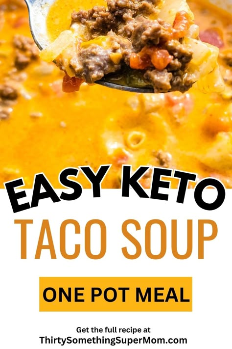 This keto taco soup recipe is easy to make in just one pan, perfect for a quick keto lunch or dinner that can be ready in under 20 minutes. Crockpot Keto Taco Soup, Keto Stews And Soups, Keto Hamburger Soup Recipes, Low Calorie Taco Soup, Keto Soups Recipes, Keto Taco Soup Ground Beef, Keto Tortilla Soup, Keto Taco Soup, Low Carb Taco Soup