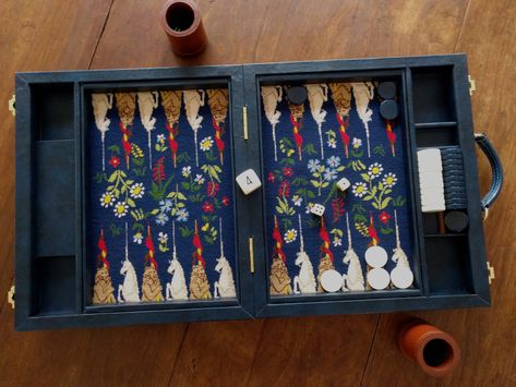 Custom Needlepoint Unicorn Backgammon Set Needlepoint Backgammon Board, Needlepoint Backgammon, Backgammon Game, Backgammon Board, Backgammon Set, Game Boards, Canvas Ideas, Needlepoint Canvases, Awesome Things