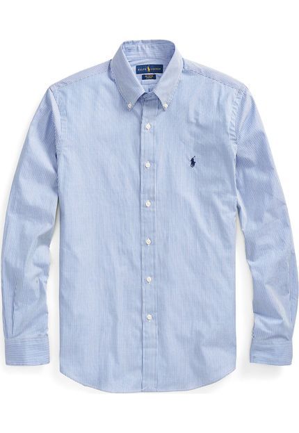 polo-ralph-lauren-camisa-polo-ralph-lauren-slim-fit-azul Louis Vuitton Fashion, Men's Button Down Shirt, Polo Style, Poplin Shirt, Formal Shirts, Stylish Shirts, Cotton Poplin, Ralph Lauren Men, Striped Shirt