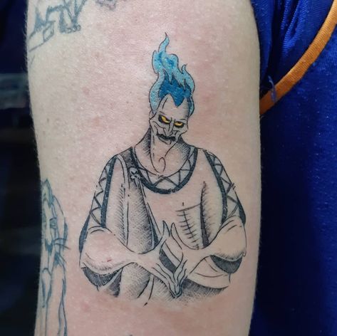 Disney Men Tattoo, Disney Villain Tattoo Small, Hades Tattoo Disney, Villian Tattoo Ideas, Disney Villains Tattoos, Hades Tattoo Ideas, Hercules Disney Tattoo, Disney Hercules Tattoo, Hades Tattoos