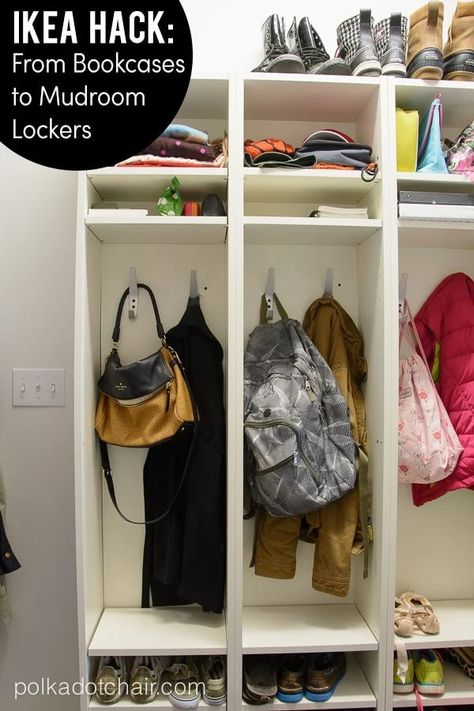 Locker Hacks, Cube Ikea, Ikea Lockers, Ikea Mudroom, Ikea Cubbies, Ikea Billy Hack, Simple Bookcase, Billy Ikea, Billy Bookcases