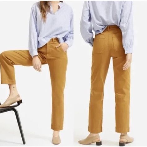 Yellow Pants Outfit, Green Khaki Pants, Mustard Pants, Madewell Black Jeans, Elastic Jeans, Cute Pants, Striped Linen, Straight Pants, Pants Outfit