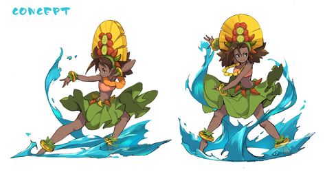 Dragon Type Pokemon, Hawaiian Dancers, Dynamic Pose, Dancers Art, Concept Art Character, Idea Design, Game Inspiration, A Concept, Female Character