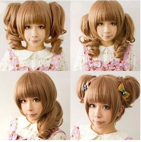 Brown Lolita Cosplay Wig Heat Friendly Clip + 2 Ponytails Wavy Hair Wig 2 Ponytails, Emo Haircuts, Gyaru Hair, Kawaii Hairstyles, Gyaru Fashion, Emo Hair, Pretty Designs, Hair Reference, Anime Hair