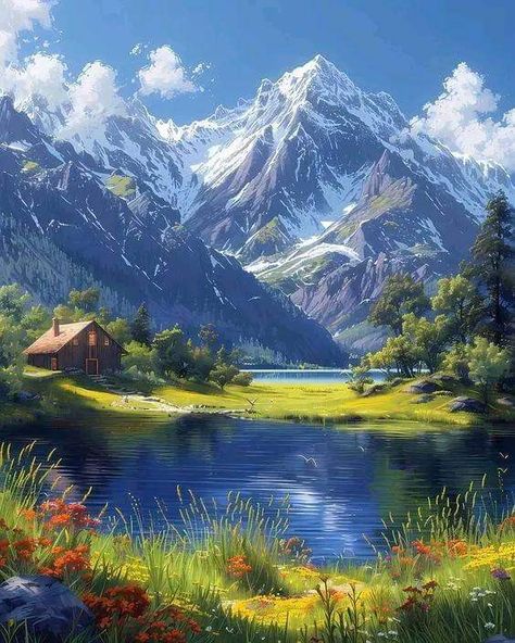 Beautiful Landscape Photography, Acrylic Painting Flowers, Bird Coloring Pages, Dreamy Landscapes, Landscape Art Painting, Pretty Landscapes, Lo Fi, Cool Anime Wallpapers, Painting Flowers