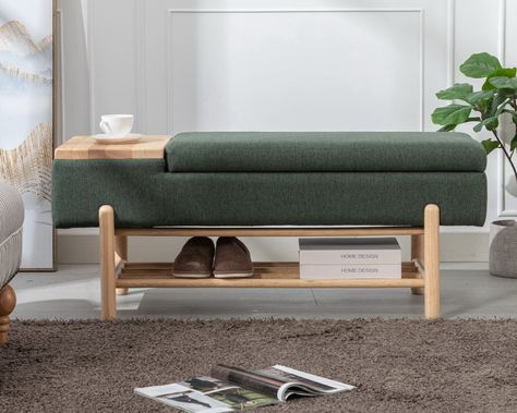 PRICES MAY VARY. ✔️【Multifunction Design】Using this bench in the living room or bedroom as a simple coffee table is a good idea. You can place a cup of coffee or some snack on the small table. Or put this bench at the door as an entryway bench. You can put the key, wallet, or other you want to bring out on the small table, and then sit on the soft bench and change your shoes. Both are good choices! ✔️【Storage Cabinet】Open the top of the upholstered bench and you can see a storage space where you Bench Entryway Shoe Storage, Low Bench Under Window, Green Storage Bench, End Of Bed Ottoman, Entryway Bench With Shoe Storage, Bed Ottoman, Entryway Storage Bench, Modern Storage Bench, Bench For Bedroom