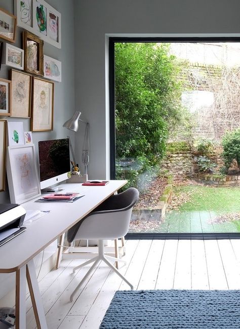 Home Office Floor To Ceiling Windows, Office Large Window, Office In The Garden, Home Office Extension, Home Office With Big Windows, Office With Big Windows, Home Office Natural Light, Home Office Garden Room, Home Office Big Windows