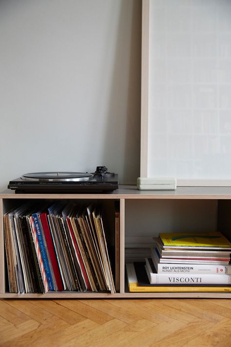 This record collection is safe and sound in a custom gray Tylko TV stand. Click to design your own vinyl storage unit! #tvstand #custom #storage Low Record Storage, Long Low Tv Console, Low Shelving Unit, Vinyl Stand Record Storage, Vinyl Sideboard, Record Storage Ideas, Low Shelving, Low Tv Stand, Minimal Shelves