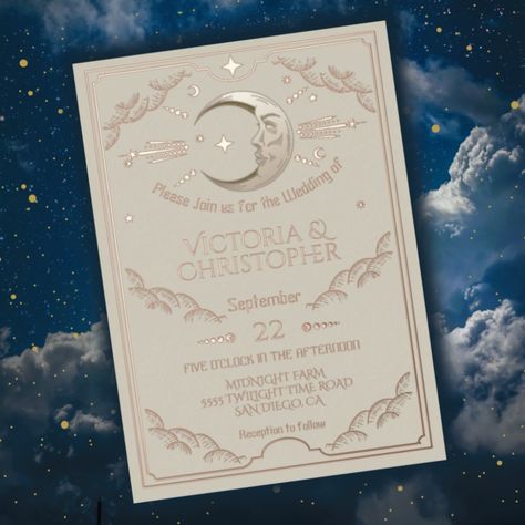 Star Themed Invitations, Star And Moon Wedding Invitation, Cosmic Wedding Invitations, Wedding Invitation Celestial, Celestial Wedding Stationery, Mystical Wedding Invitations, Whimsigoth Wedding Invitations, Star Wedding Invitations, Starry Night Wedding Invitations