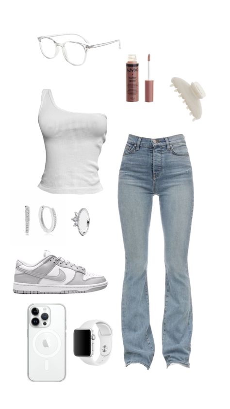 Denim Flare Pants, Gray Trousers, Blue Jean Outfits, Latina Fashion Outfits, Outfit Inspo Casual, Casual Preppy Outfits, Trendy Outfits For Teens, Bottom Jeans, Casual Day Outfits