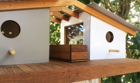 Sourgrassbuilt, a California home decor company owned by Douglas Barnhard, designs enchanting birdhouses inspired by famous architecture around the world. California Home Decor, Modern Birdhouses, Modernist House, Bird House Kits, Birdhouse Designs, Famous Architecture, Bird Aviary, Modern Birds, Decorative Bird Houses