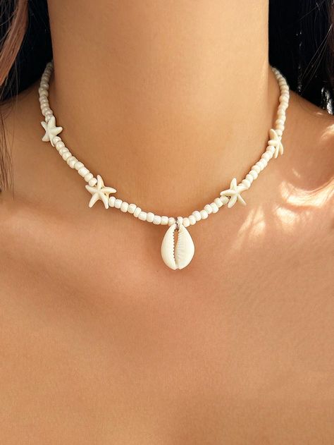 1 pieza Colgante de concha de moda con collar de cuentas de estrella de mar, estilo océano Beis    Conchas     Women Fashion Jewelry, size features are:Bust: ,Length: ,Sleeve Length: Collar Conchas, Shell Beads Jewelry, Ocean Style, Ocean Necklace, Seashell Pendants, Ocean Fashion, Beads Bracelet Design, Styles P, Seashell Necklace