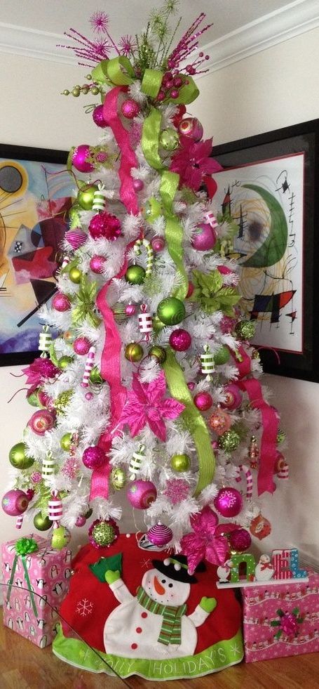 Pink & Colorful Christmas ,white tree with hot pink and green ... |Christmas Tree Decor Hot Pink And Green Christmas Decor, Pink And Green Tree Christmas, Green Christmas Tree With Pink Decor, Green And Pink Christmas Tree, Pink And Green Christmas Decor, Christmas Tree Themes Colors, Pink And Green Christmas Tree, Hot Pink Christmas Tree, Pink And White Christmas Tree