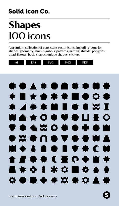 Shapes – 100x solid icons suitable for print, digital and more. This expansive set includes icons covering topics of geometry, mathematics, education, object and more. Illustrator Shapes, Shape Icons, Geometry Math, Icon Inspiration, Solid Geometry, Solid Icons, Game Card Design, Hand Lettering Cards, Retro Background