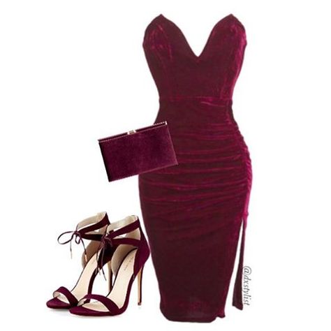 Wine Dress Outfit, Burgundy Dress Formal, Velvet Outfit, Dress And Shoes, Dress Velvet, Burgundy Dress, Holiday Dress, Dress Formal, Swag Outfits